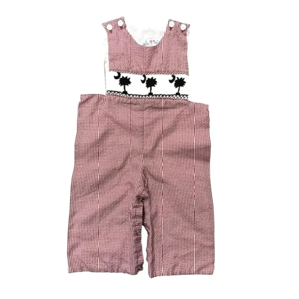 Molly Pop Smocked Gingham Overalls, USC Carolina | 9 mo Baby Outfit